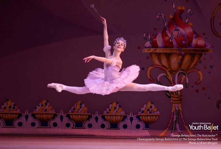 New York City Ballet apprentice and CPYB alumna Daniela Aldrich performing the role of Sugarplum Fairy in Central Pennsylvania Youth Ballet’s production of George Balanchine’s The Nutcracker™