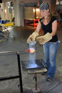 Betina Huber adding frit to hot glass