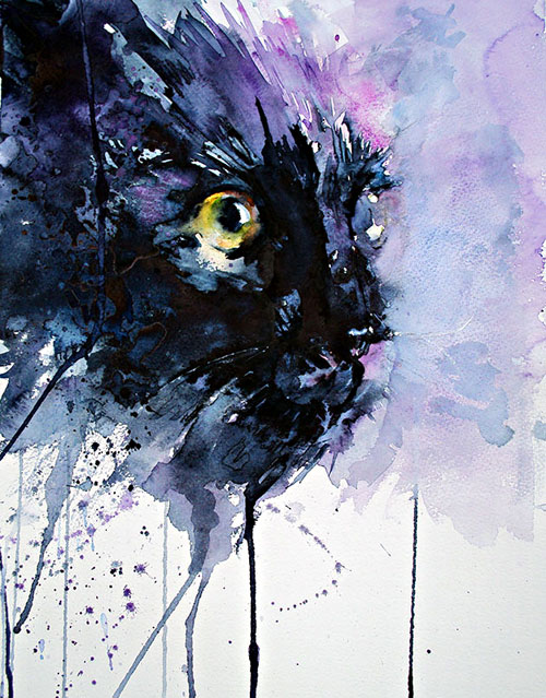 Black cat: watercolour on paper.