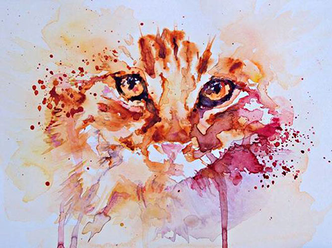 Marmalade cat: Watercolour on paper.