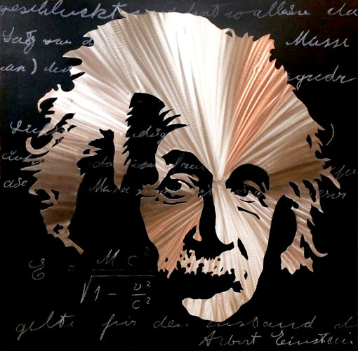 "Einstein" stainless steel over acrylic on wood