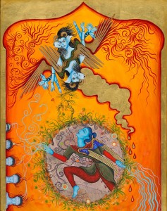 "Bridging Pardes" Gouache, mixed media and 22 K gold leaf on wood panel.