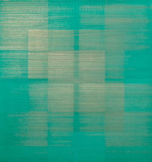 Polyphony XI 2015, 16x16x1.75in silver /gold/copperpoint, green gesso on panel