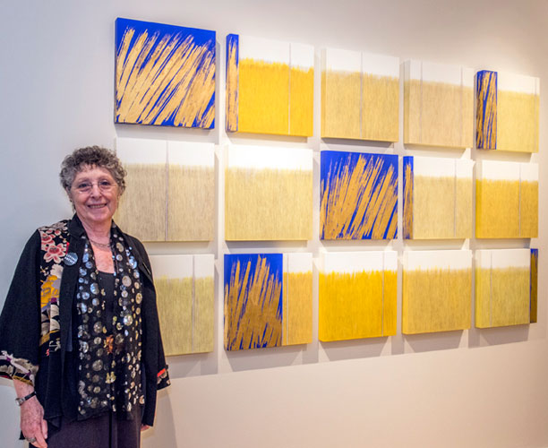 Susan Schwalb Intervals #2 1993, silverpoint, acrylic, gold leaf on masonite  48x80 in At recent exhibit at Yeshiva U Museum Photo by Sari Goodfriend