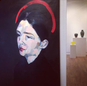 Agnete Brinch – Painting ”Woman who change the world - Anna H. Pastiche Hammershøi  ” / Betina Huber - Art glass 